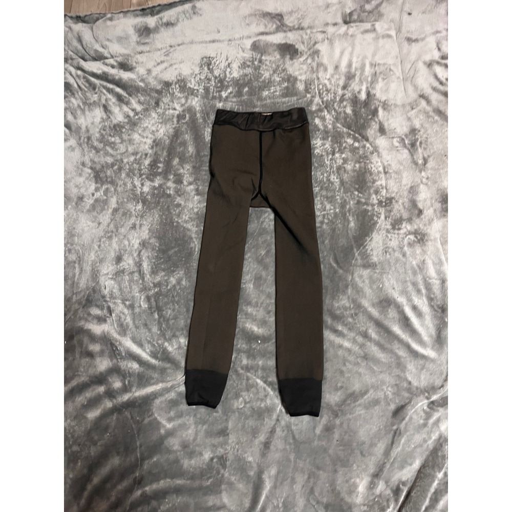 W02 Fleece Lined Stirrup Leggings Brown High Waisted Thermal Tights